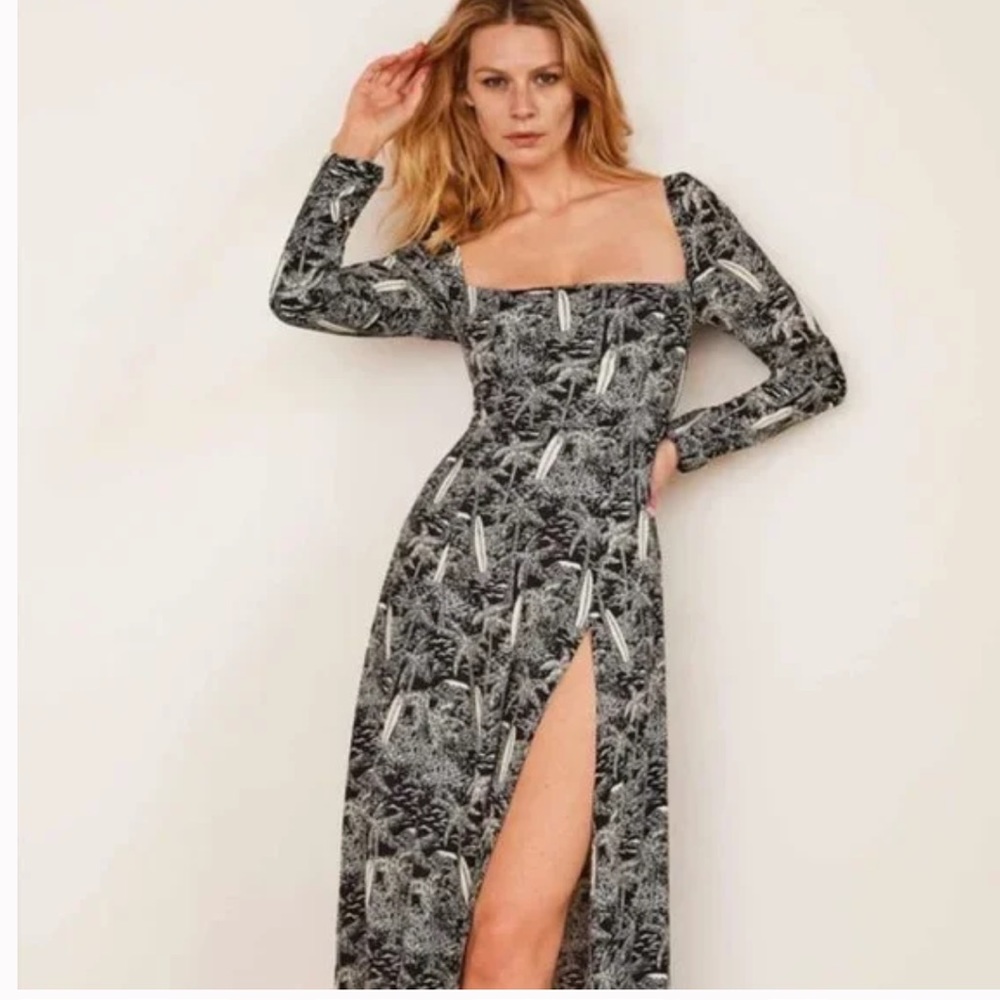 Reformation Black & White Printed Midi Dress